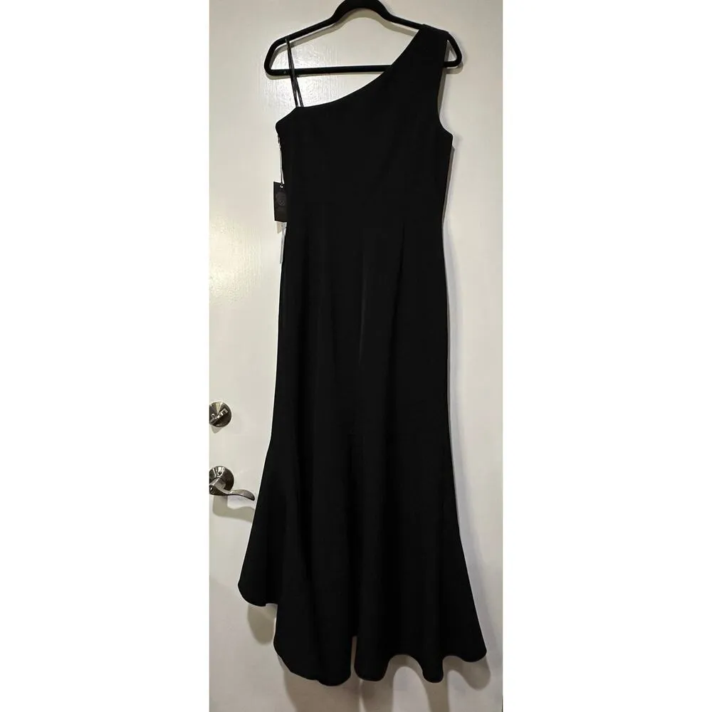 Vince Camuto Ruffle Detail One-Shoulder High-Low Gown Black Size 12 NWT Elegant - Image 10