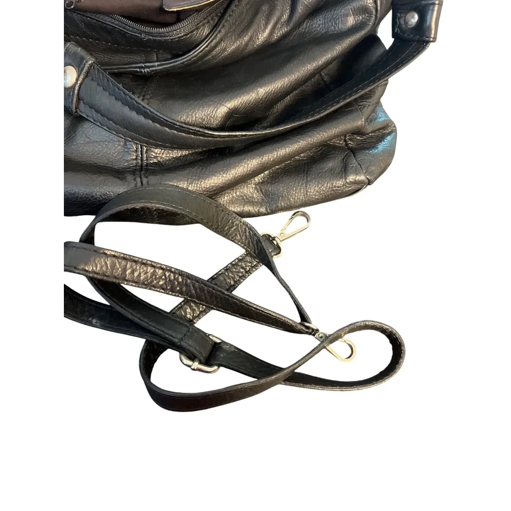 Black Leather Borse in Pelle Shoulder Crossbody Bag Italy Silver Tone Hardware - Image 9