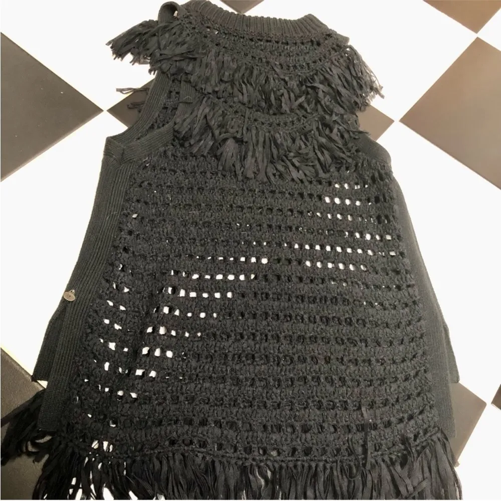 Scotch & Soda Maison Scotch Crochet Open Knit Fringe Sweater Swim Cover Up Black - Image 8