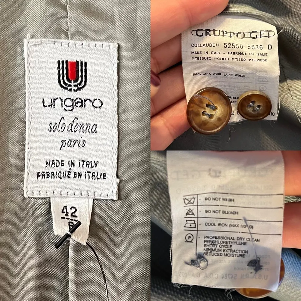 EMANUEL UNGARO PARIS Vintage Wool Blazer Houndstooth Pointed Collar Italy 42 EUC Green Size 8 - Image 9