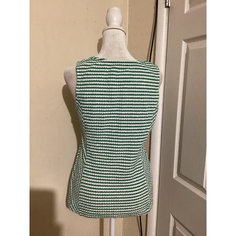 Maeve by Anthropologie Tank Top Womens Small Green White Striped Textured Knit - Image 3