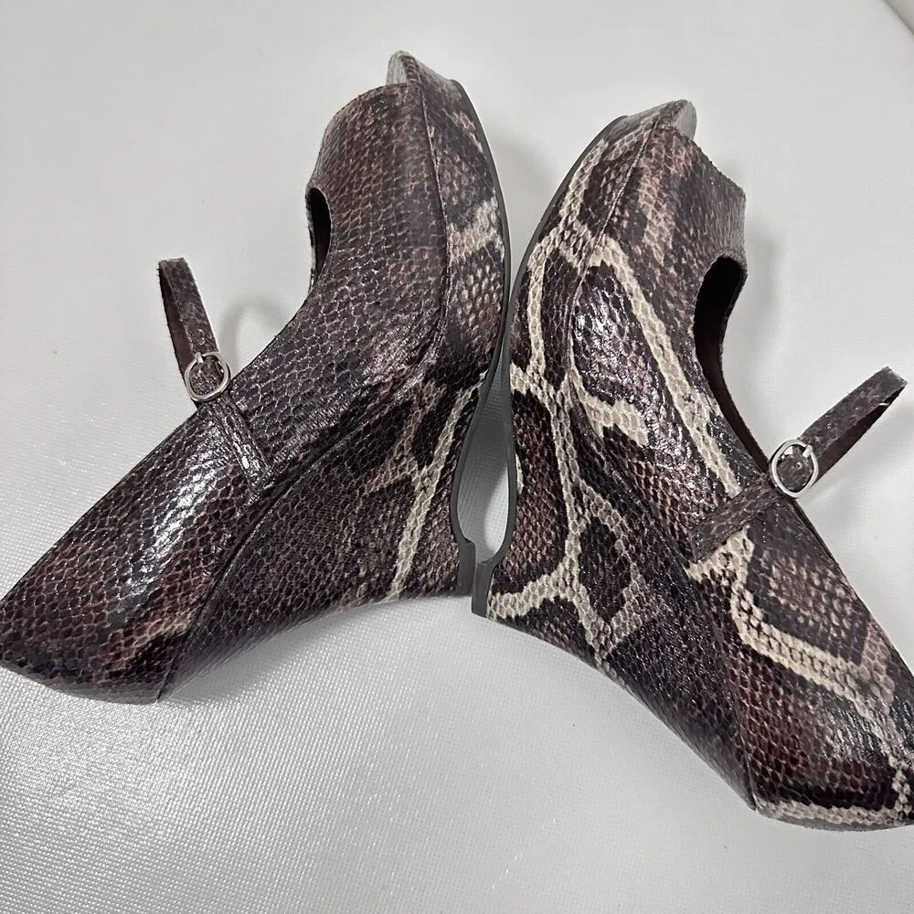 Unlisted Python Wedge Heels Brown Mary Jane Shoes Peep Toe Platform Pumps Y2K 7 - Image 5