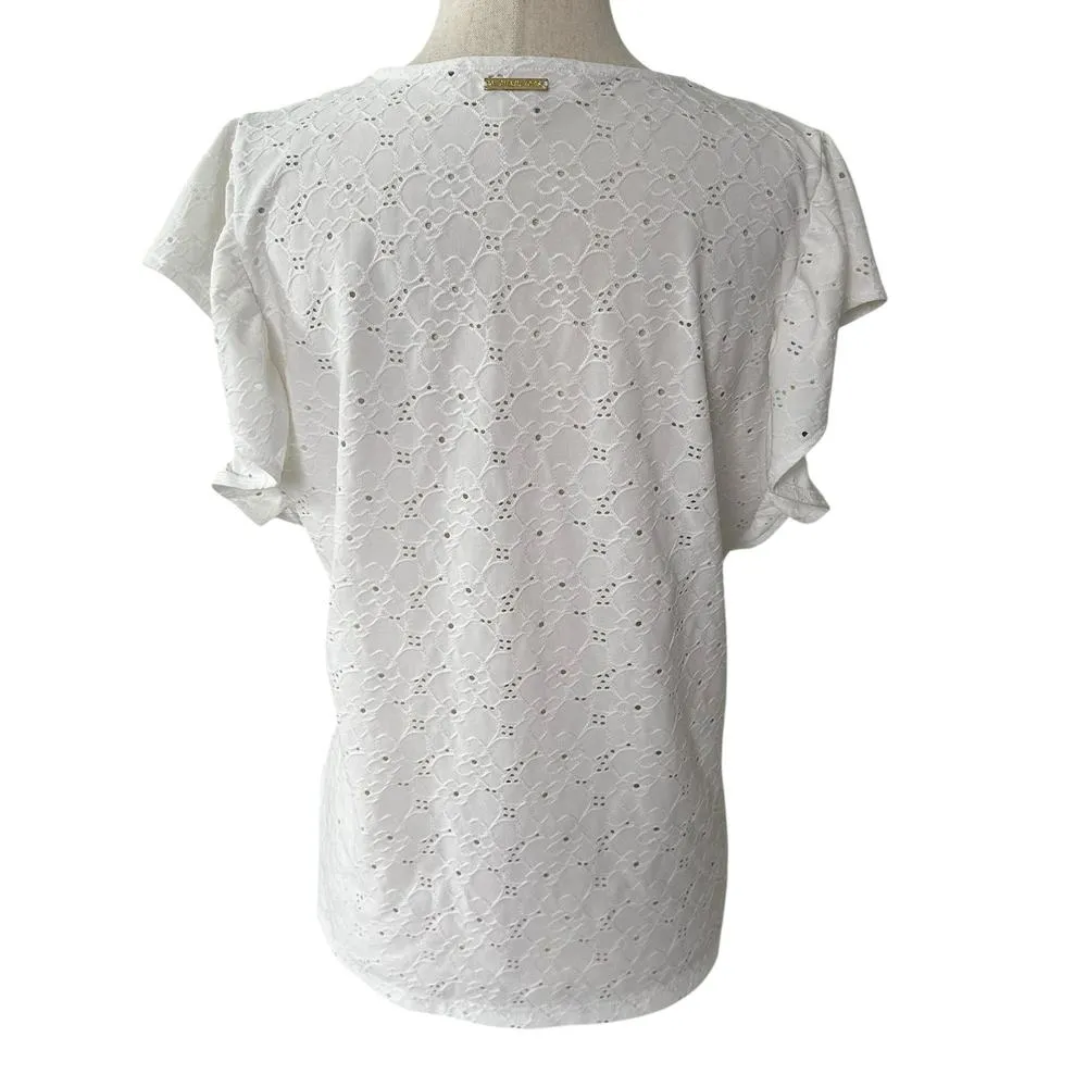 Michael Kors White Eyelet Shirt Women Top Size Large | 4-27 - Image 2