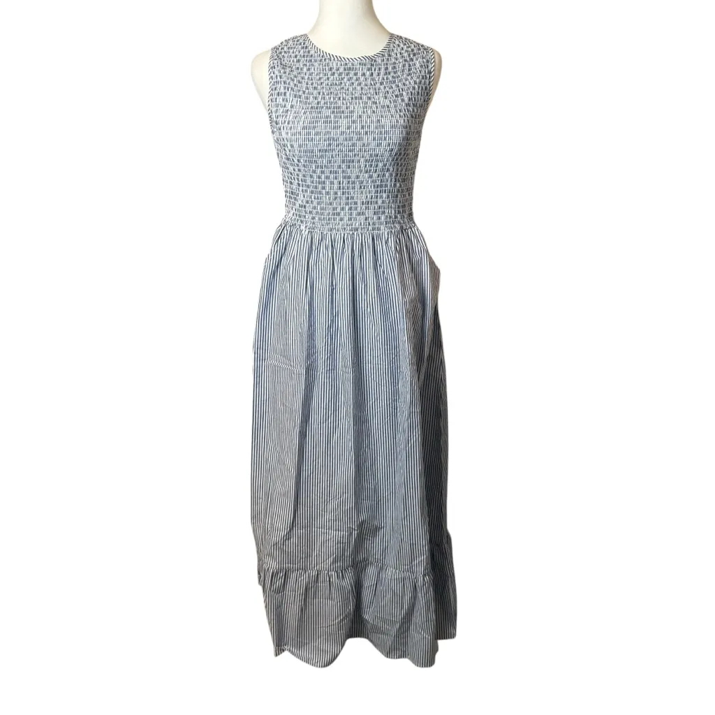 Beau & Ro The Margot Dress Navy White Stripe Small Smocked Nautical Beach Flowy Blue - Image 6