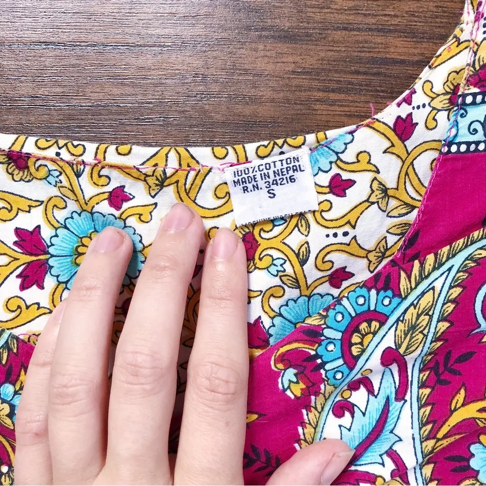 vintage • 80s cotton peasant dress block print floral mumu tent paisley - Image 7