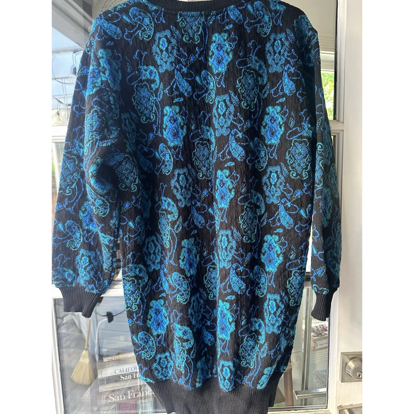 Vintage Jane Tise Black And Blue Floral Tunic Dress Esprit EUC - Image 7