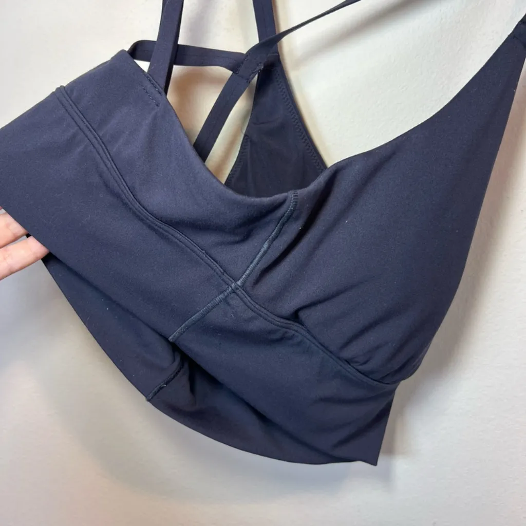 Offline by Aerie Women's Real Me Strappy Back Sports Bra Navy Blue Padded  Large - Image 8