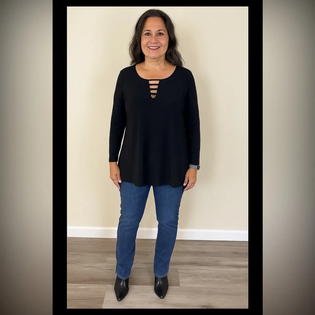 NWT Boston Proper Black Wrinkle Free Long Sleeve‎ Cut Out Top Size Medium - Image 9