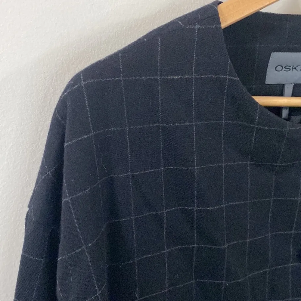 Oska Virgin Wool windowpane plaid deep navy lagenlook jacket size 8 - Image 88