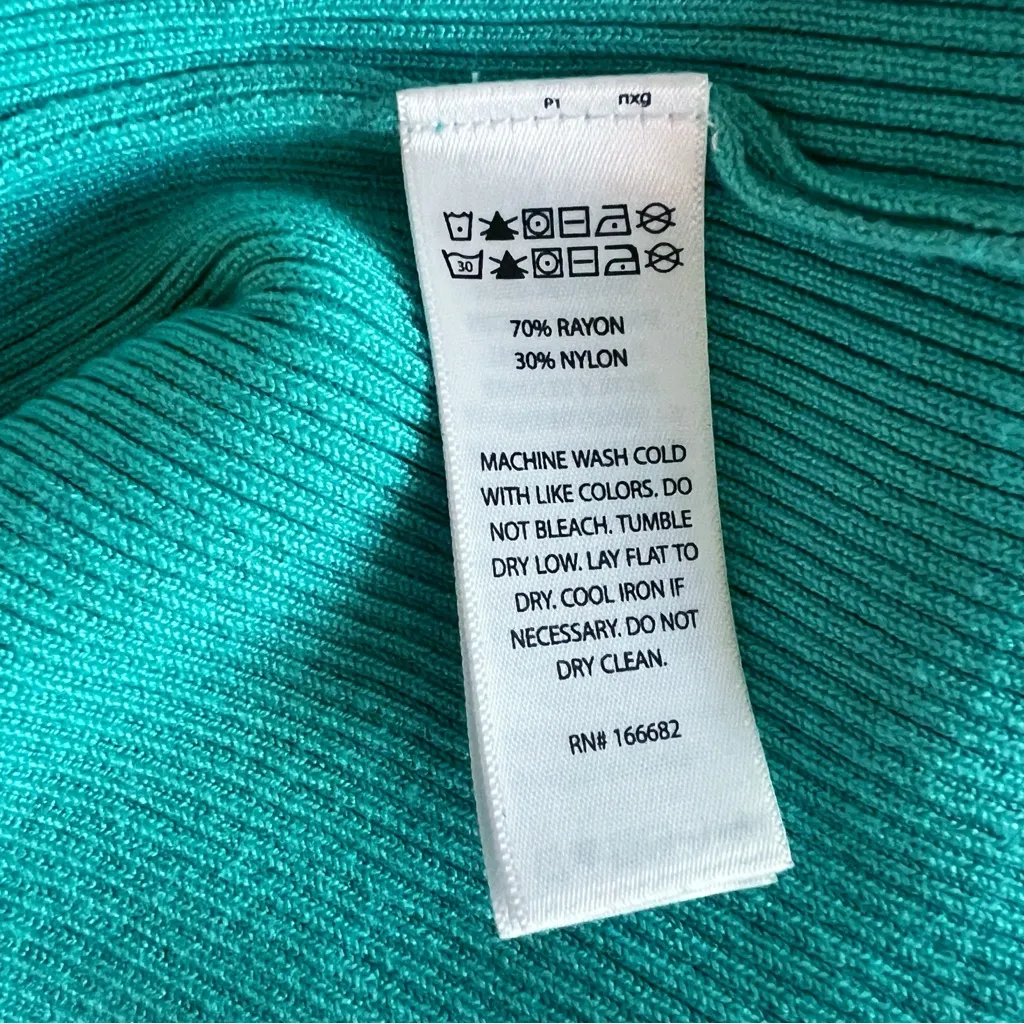 Caroline Constas Vibrant Teal Knit Ribbed Crochet Collar Bodycon Dress Size L - Image 8