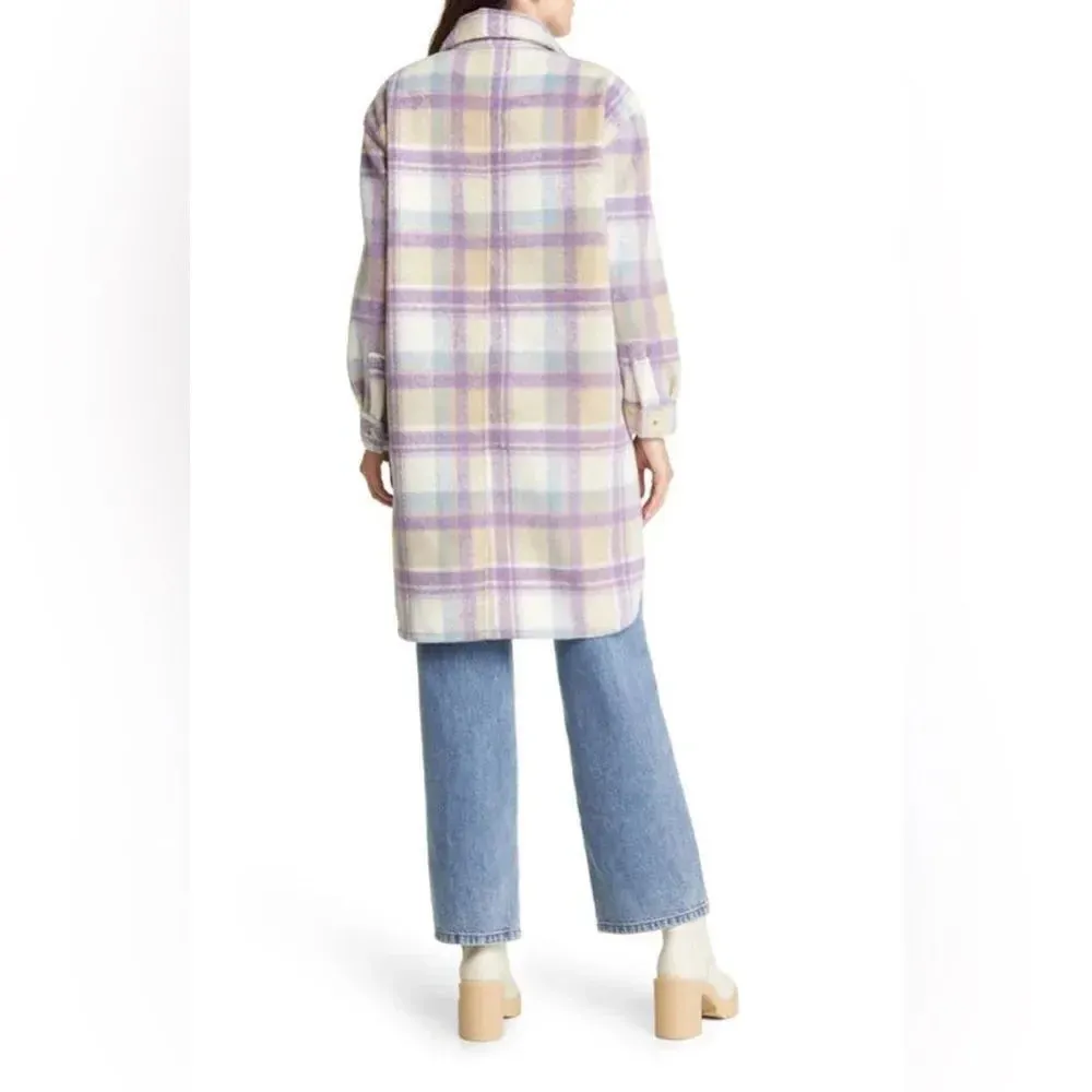 BLANK NYC Jacket Shacket Womens xs Lilac Plaid Collar Button Down Long Sleeve - Image 2