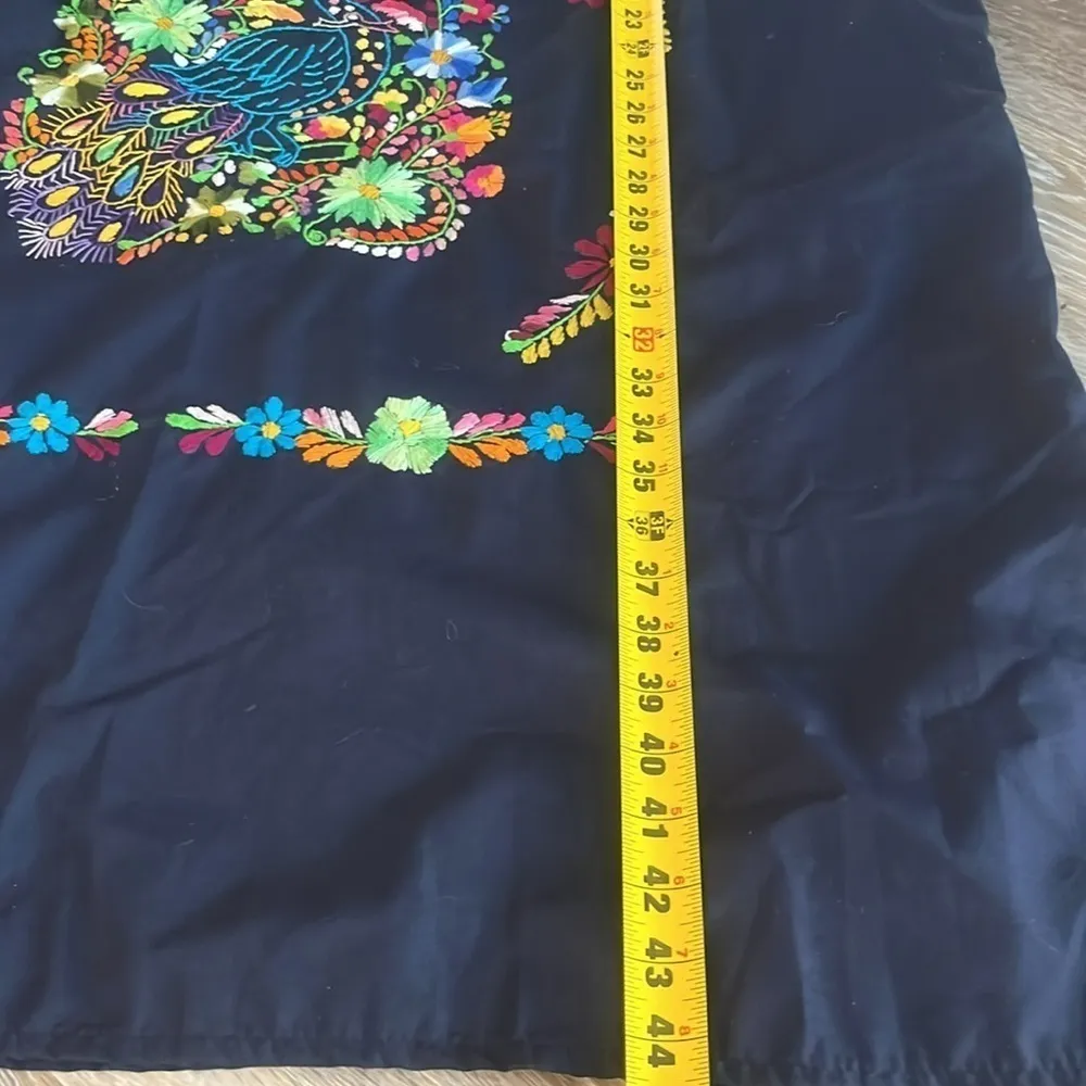 Handmade Embroidered Mexican maxi Dress colorful flowers peacock size Large Blue Size M - Image 15