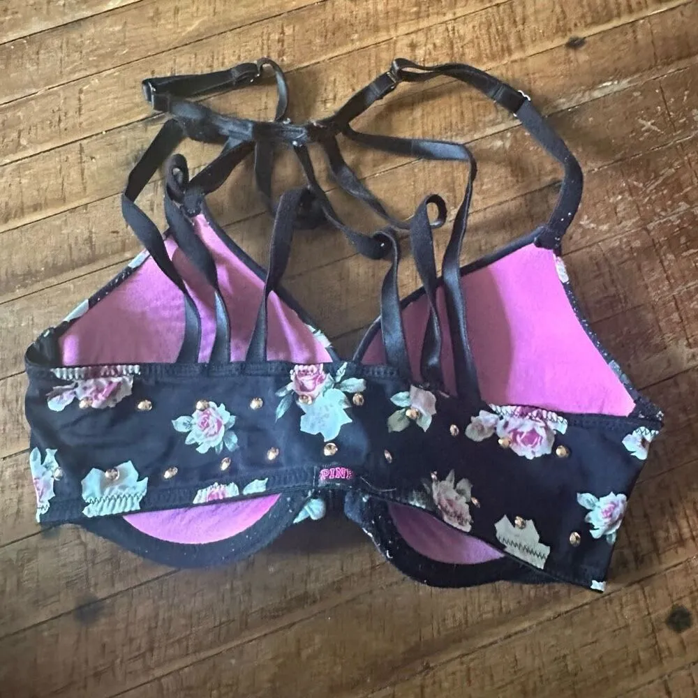 Victoria’s Secret black roses strappy 32D front clasp bra - Image 2