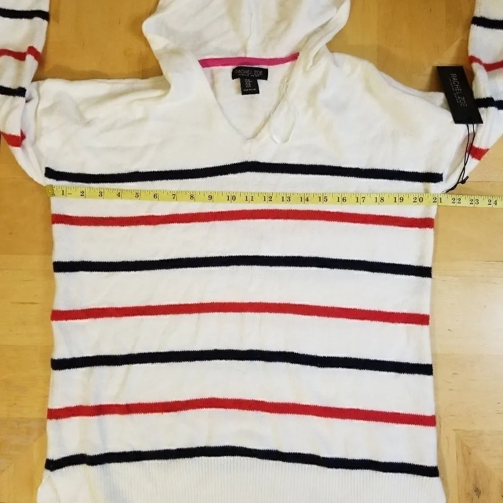 Rachel Zoe White Hoodie w Blue Red Stripes M NWT! - Image 6