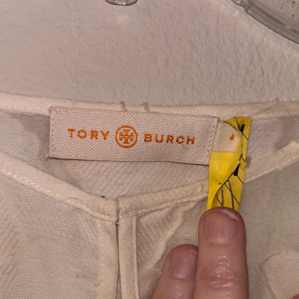 Tory Burch Cream Sheer Floral Top - Image 5