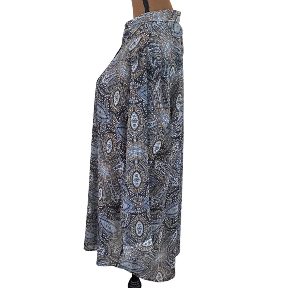 J Jill sheer chiffon paisley print tunic length blouse size S Blue - Image 3