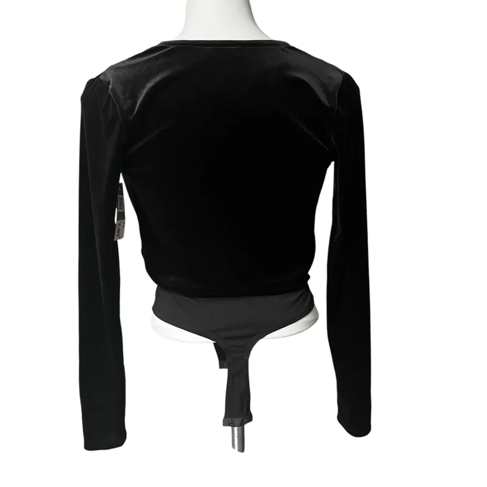 NWT, Chelsea28 Velvet Black Surplice Long Sleeve Body Suit, Sz S - Image 9