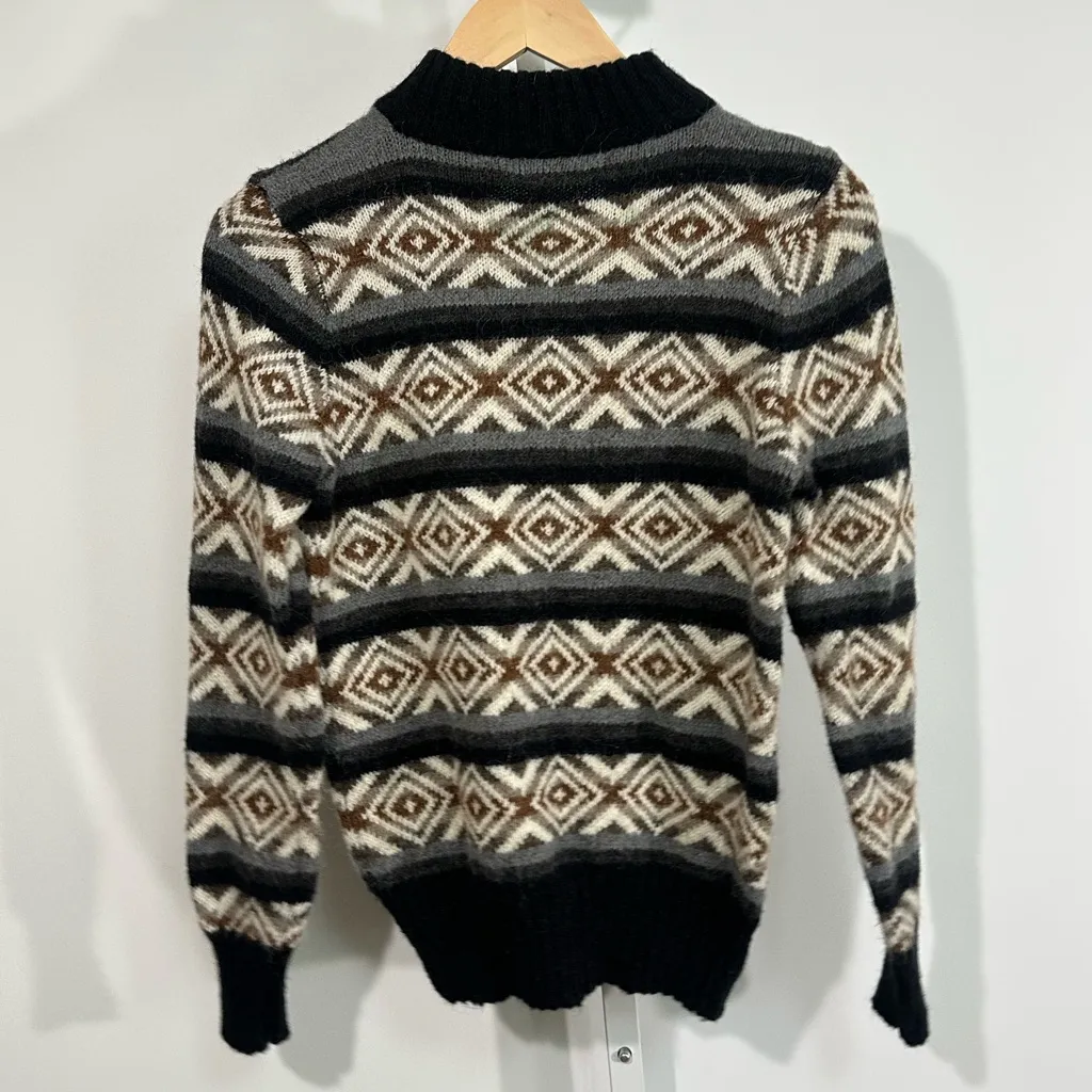 Vintage Winters Run Wool Blend Sweater Nordic Aztec Geometric Pattern Size S Black - Image 2