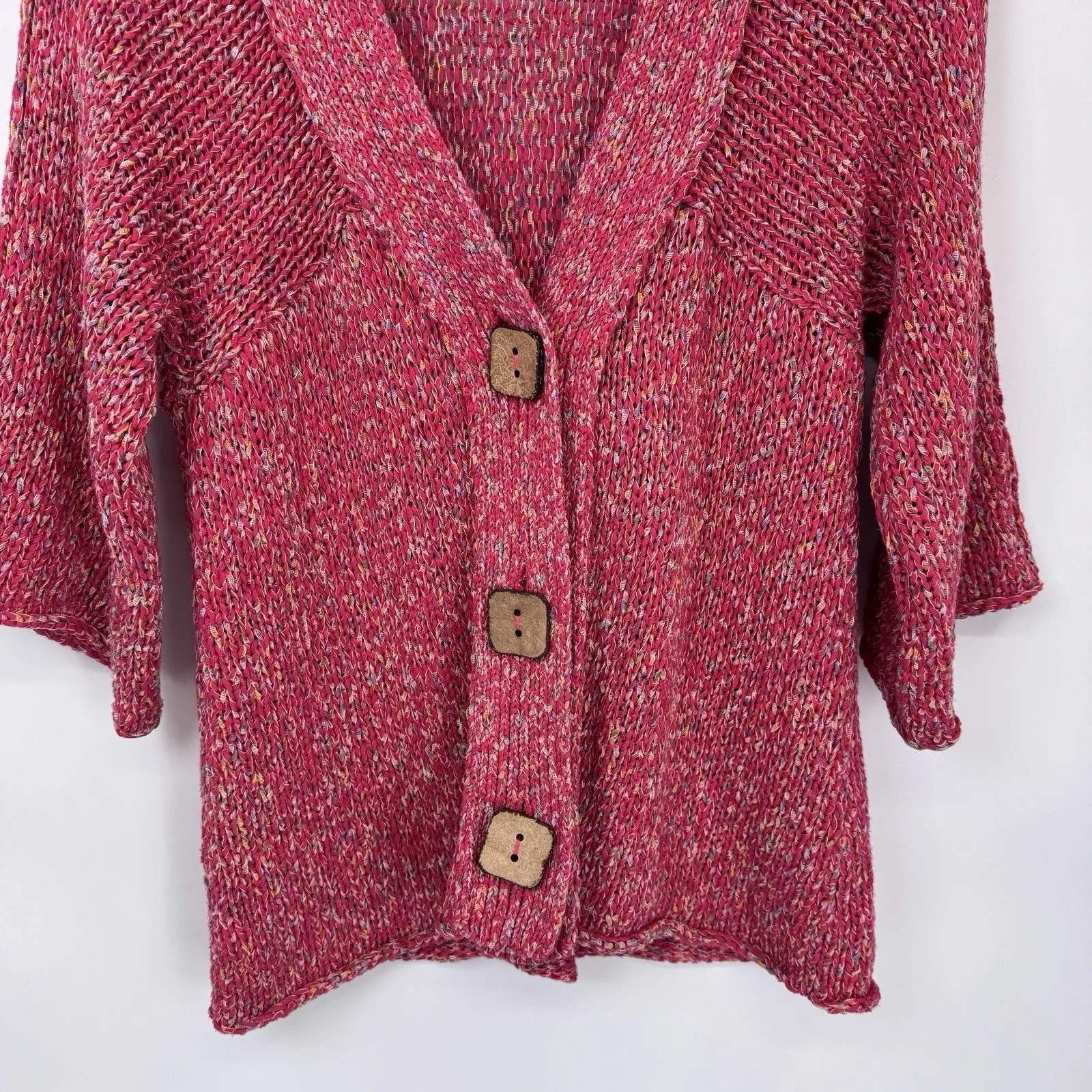 Habitat Cardigan Sweater Womens Small Pink Chunky Button Cotton Blend - Image 3