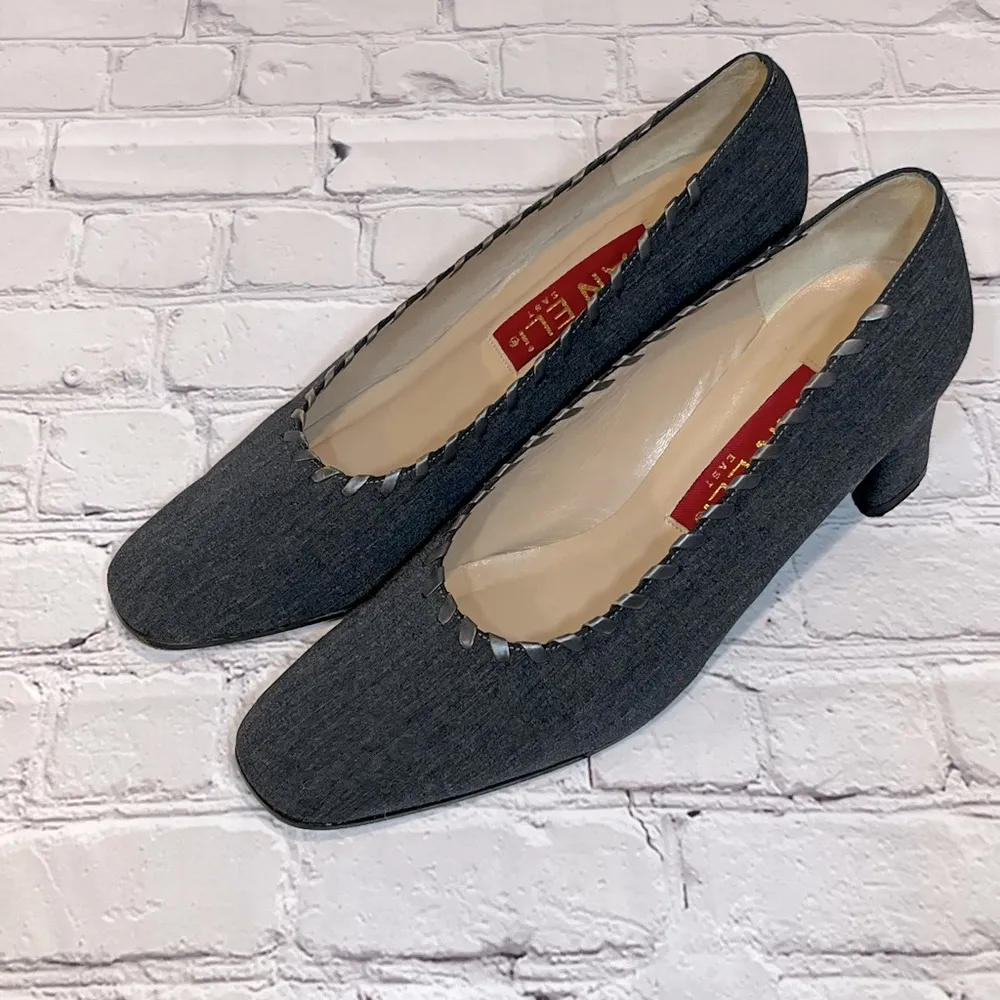 VAN ELI Career Pumps Gray Stitched Edges Block Heel - Image 2