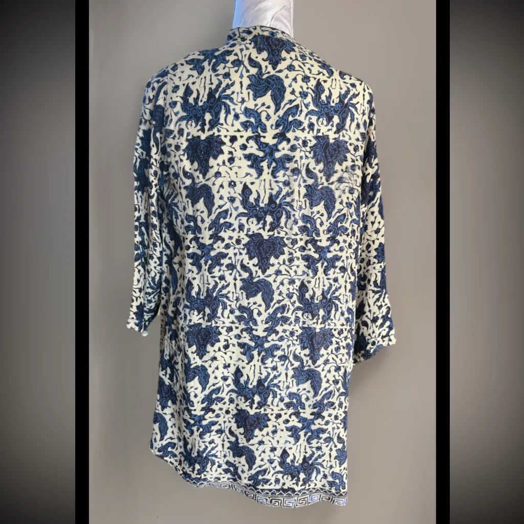 Vintage Natalie Martin Navy white ruffle front tunic - Image 8