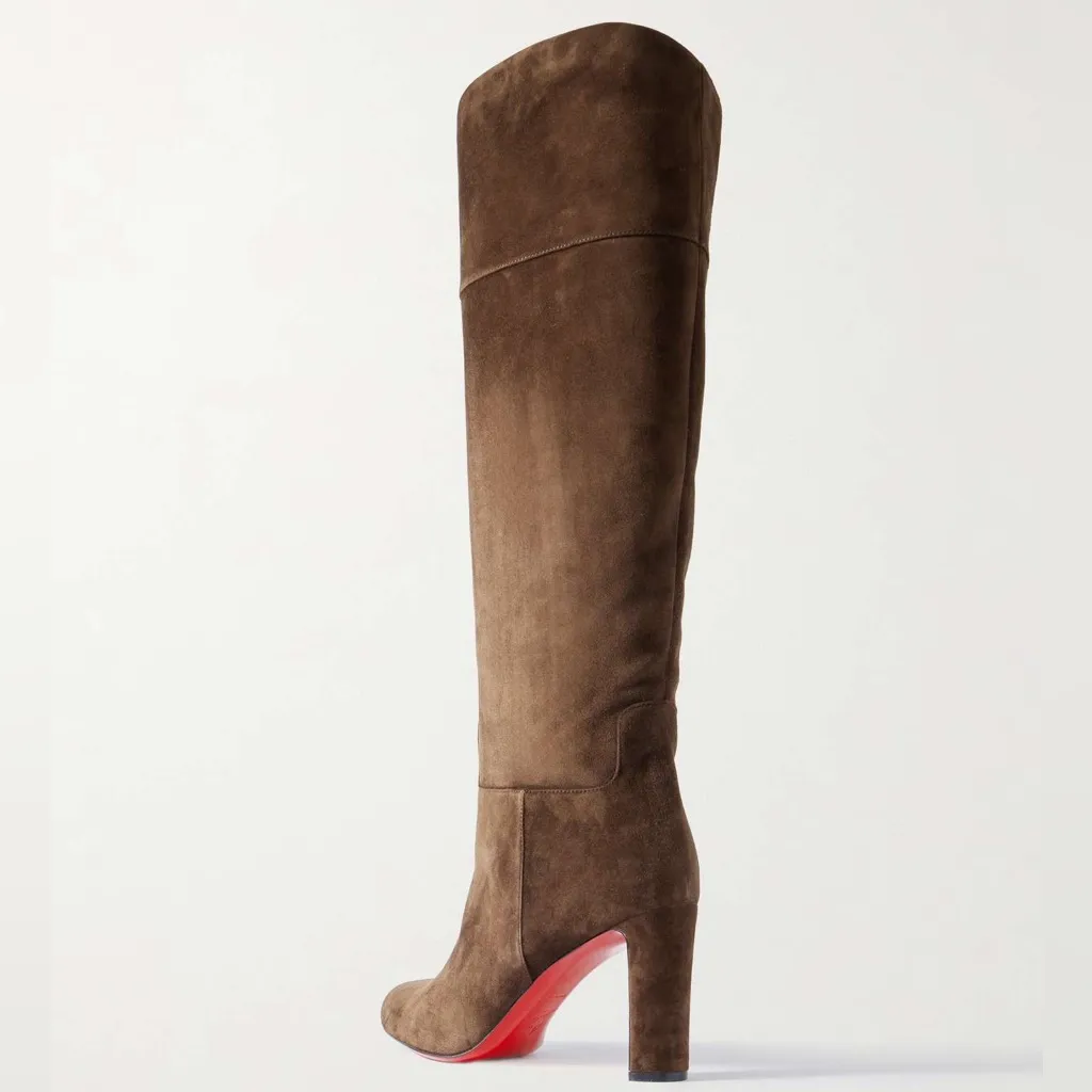 NWOB Christian Louboutin Loo Botta 85 Suede Knee High Boots in Chocolate Brown - Image 3