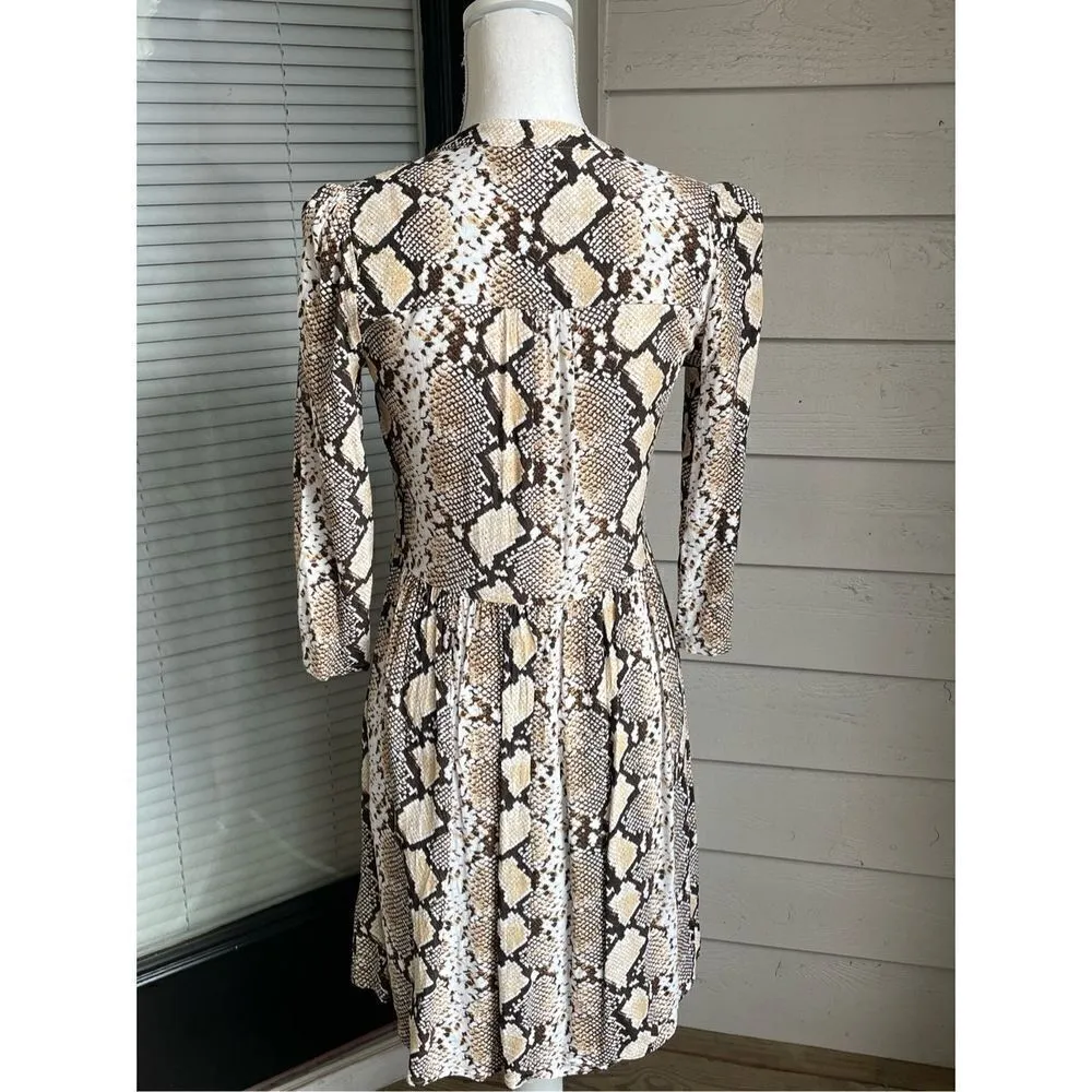 Anthropologie Women’s Juno Snake Skin Print 3/4 Sleeve Dress Brown Size XS - Image 10