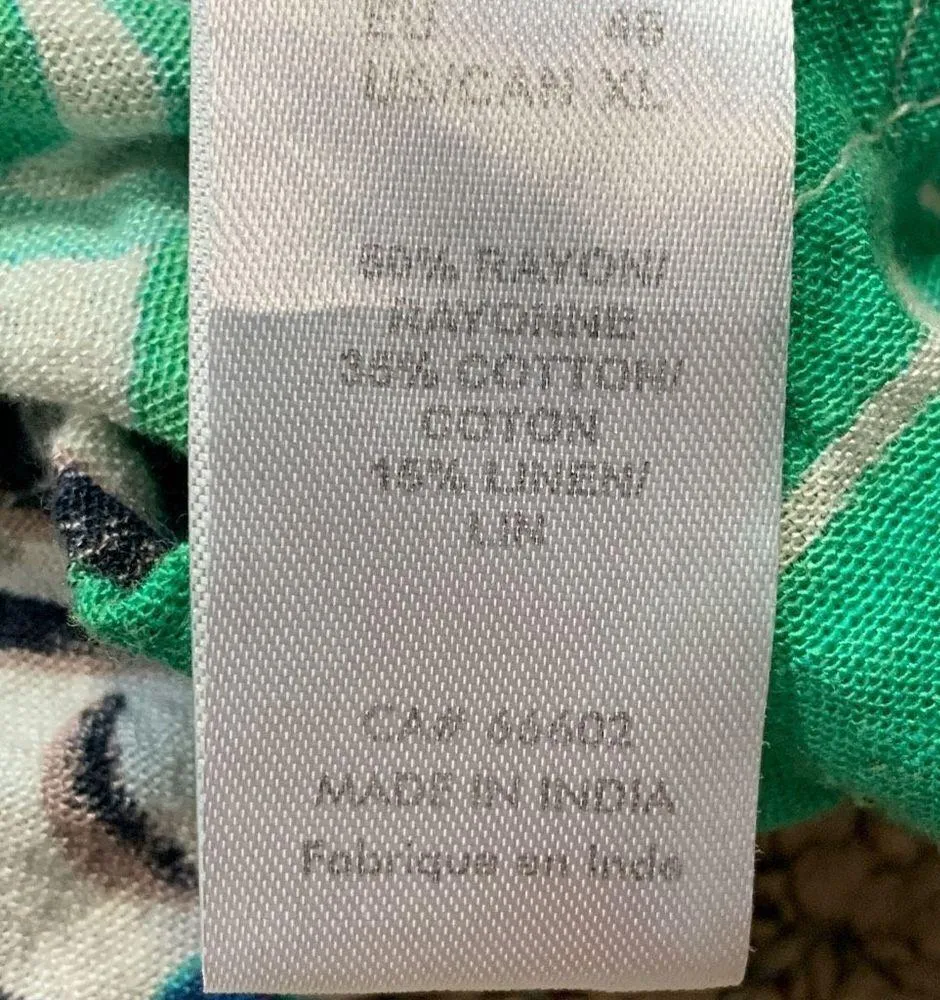 Orientque Alberobello Dress Blue Green Abstract Print Sleeveless Linen Blend Size XL - Image 8