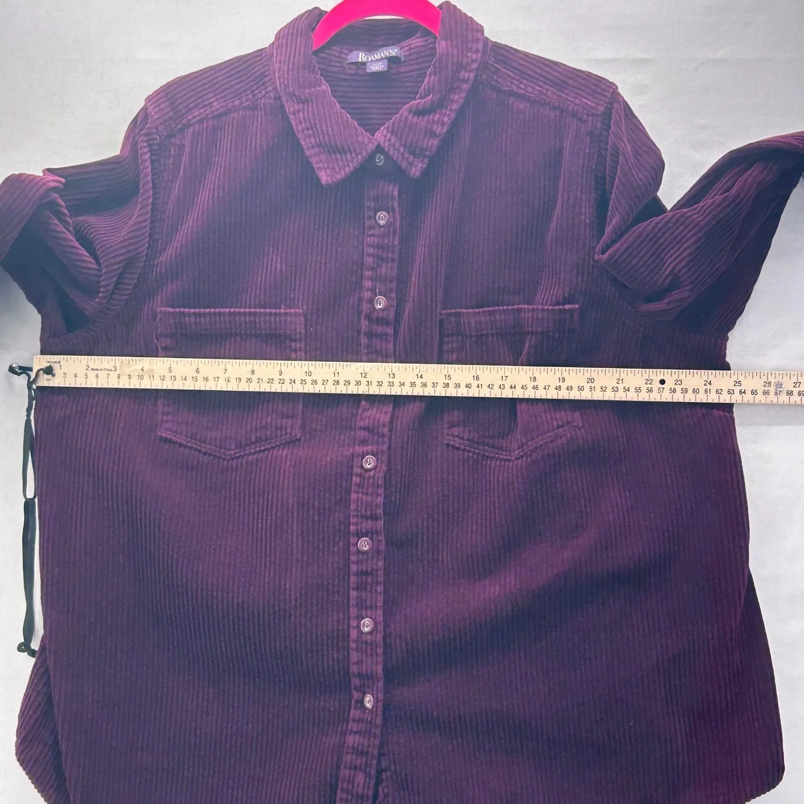 Roamans Corduroy Button Up Shirt Wine 22W Purple - Image 15