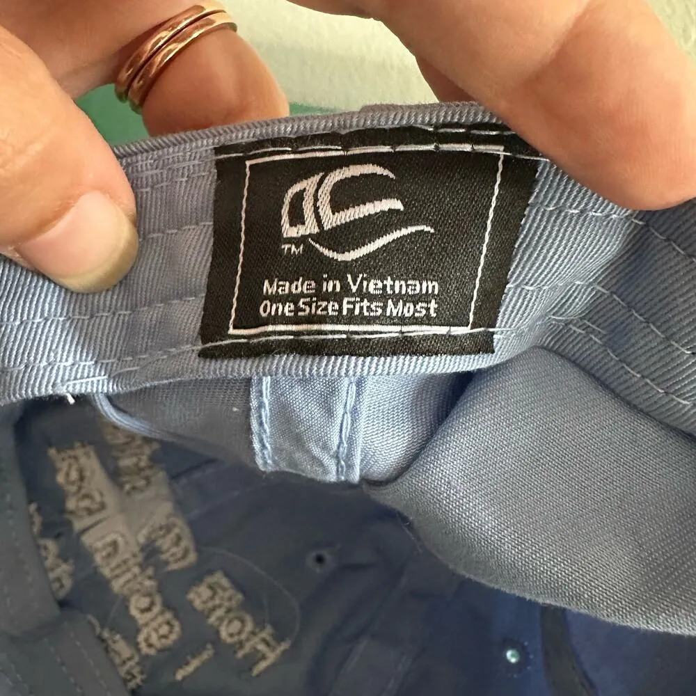 “Hold my drink, I gotta pet this dog” embroidered hat blue gray OSFM adjustable - Image 5