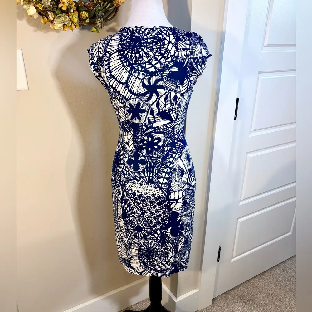 TORY BURCH Blue Baltic Sea Dream Catcher Print Cap Sleeve V Neck Womens XS🧡 - Image 6