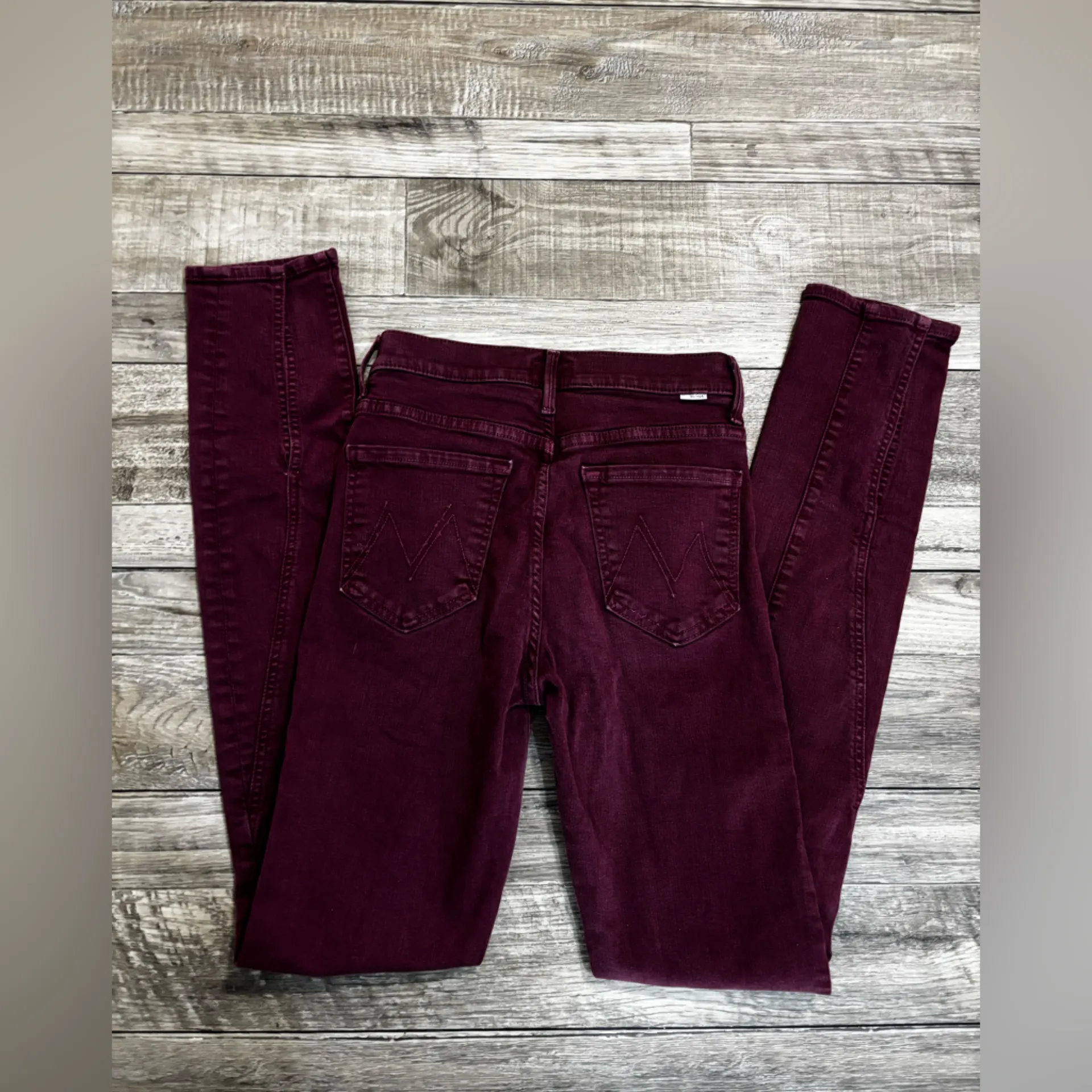 Mother The Rascal Sliced Up Heel Jeans Size 26 Burgundy Play Date Wash - Image 6