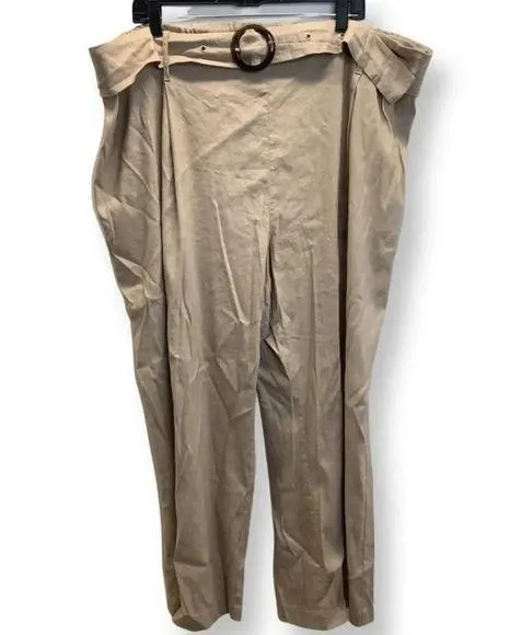 INC International Concepts Flat Front Crop Pants Belt Strap & Waistband New Tan Size 4X - Image 1