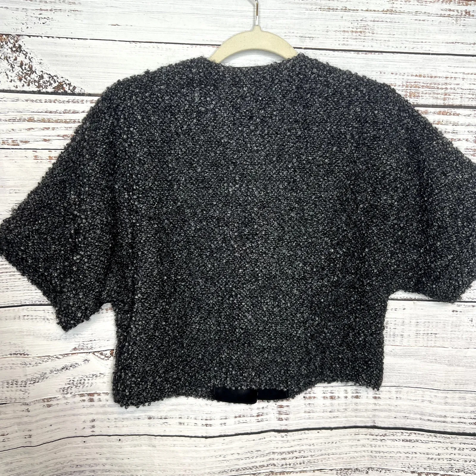 Lafayette 148 New York Black Bouclé Cropped Jacket Virgin Wool Mohair Blend 4 - Image 4