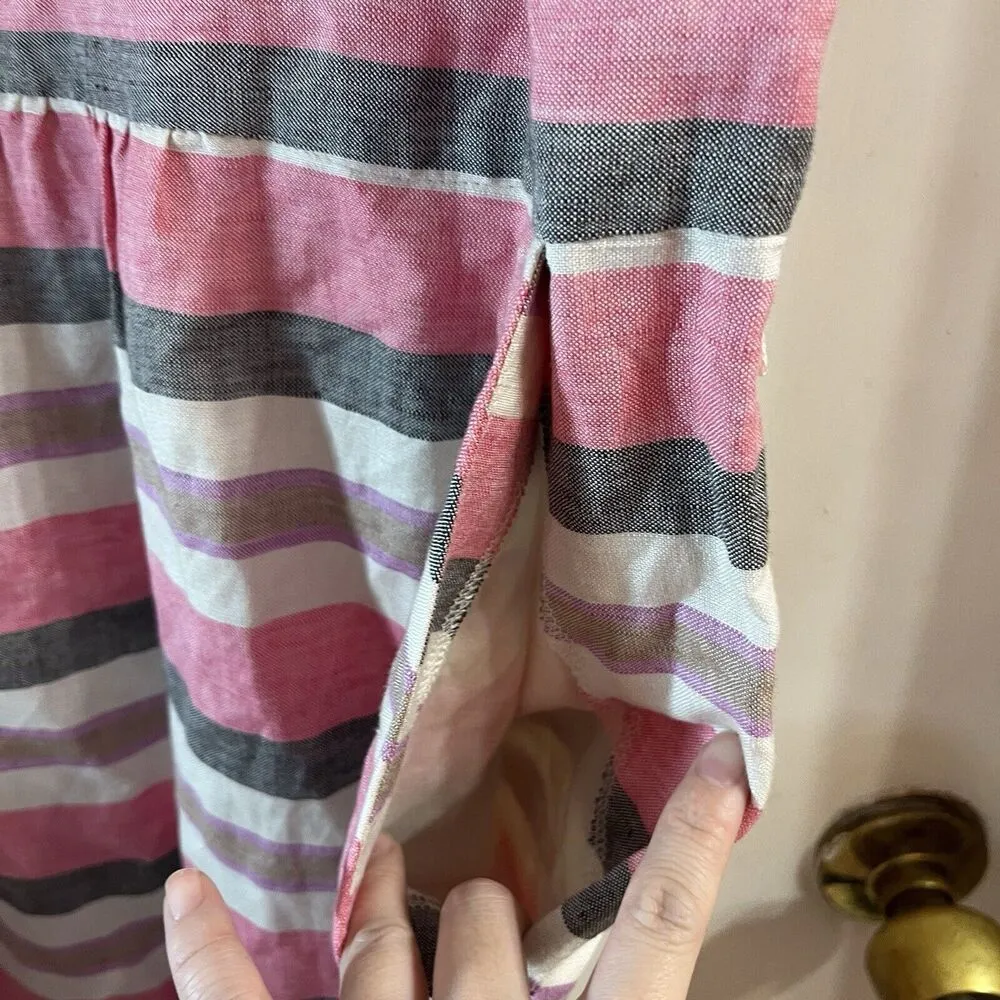 Ann Taylor Loft Chambray Red Purple Tan Striped Open Back Dress Linen Blend Pink Size 16 - Image 5
