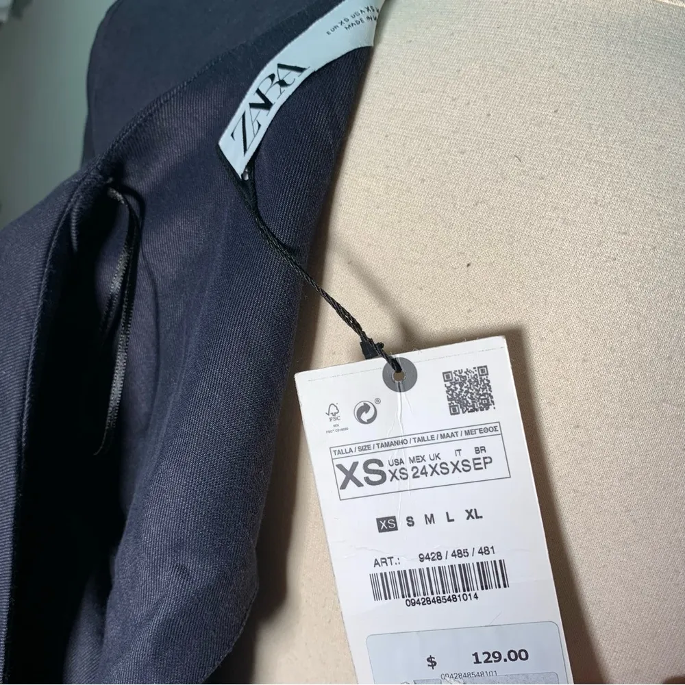 ZARA NWT BLOGGER FAV DRAPED JACKET DRESS SIZE XS Elegant Navy Wrap Dress linen - Image 14