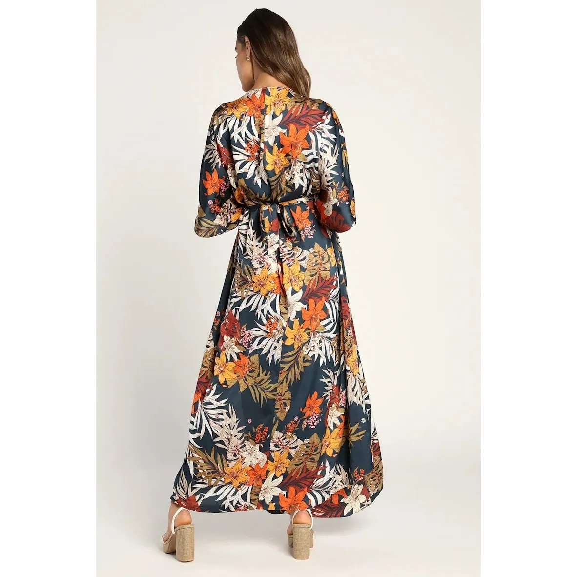 Lulu's Take‎ a Holiday Navy Blue Tropical Print Maxi Kimono Style Dress Sz S NWT - Image 4