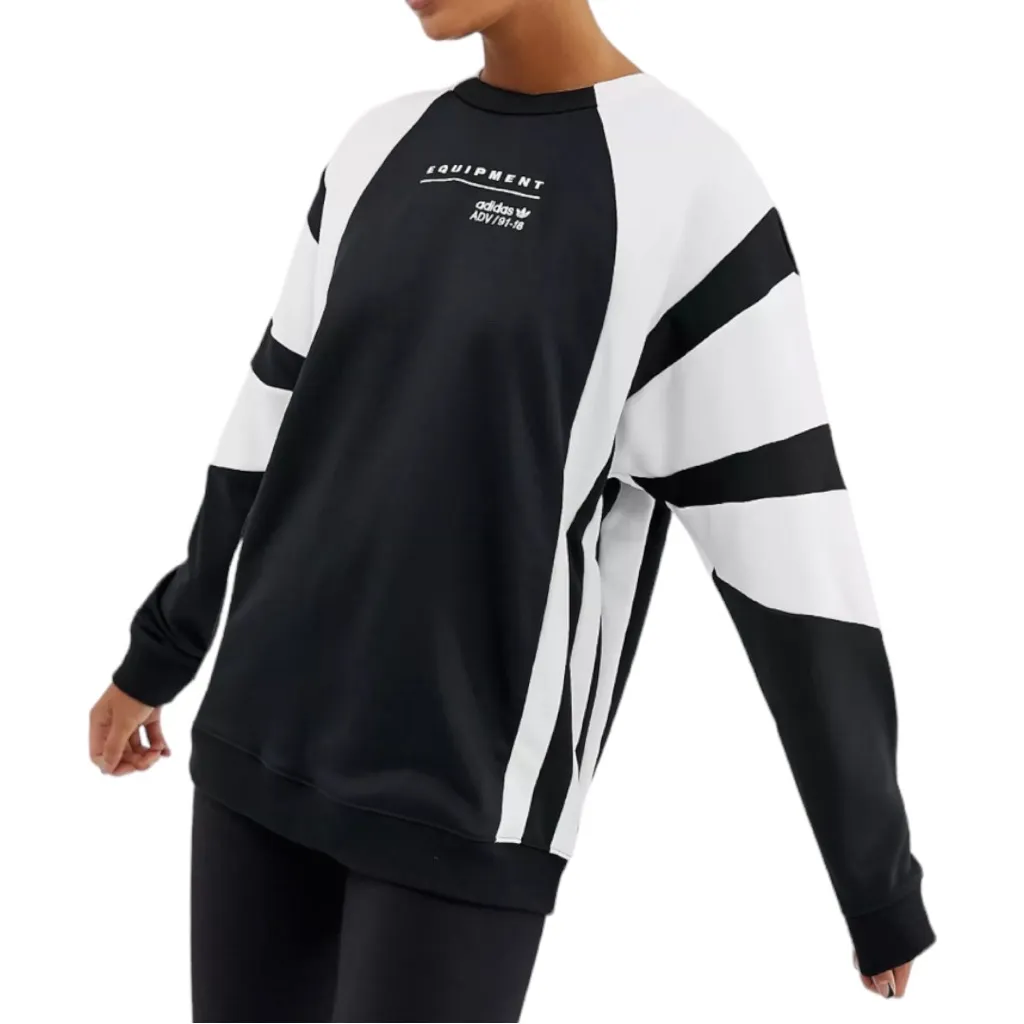 Adidas Sweatshirt Womens Small Black White Colorblock EQT‎ Originals Streetwear - Image 8