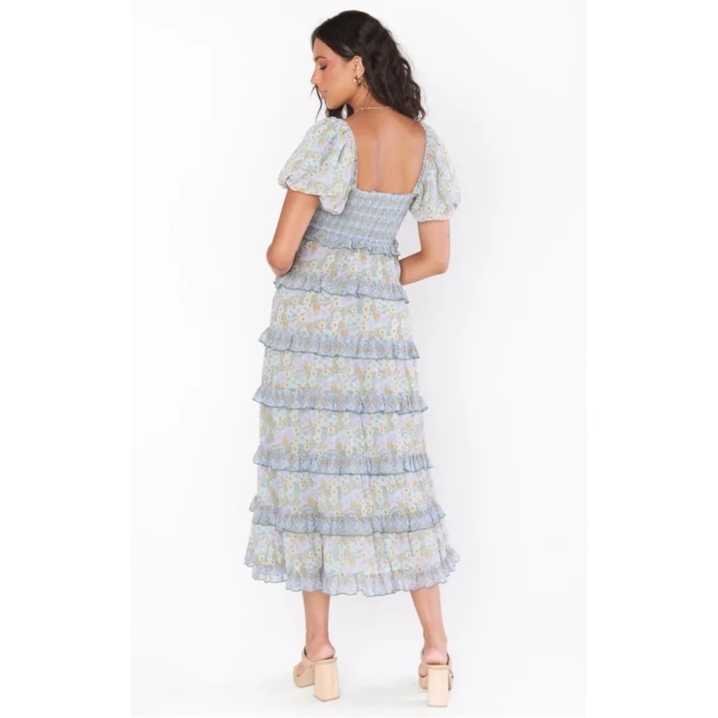 Show Me Your MuMu Blue and Yellow Floral Midi Dress - Image 2