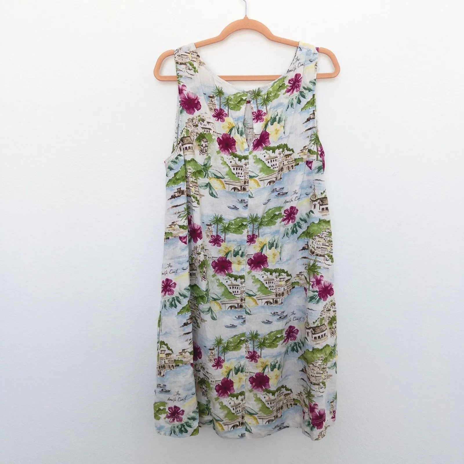 Cynthia Rowley Linen Dress Size L Floral Tropical Amalfi Coast 90s Beach Resort‎ - Image 5