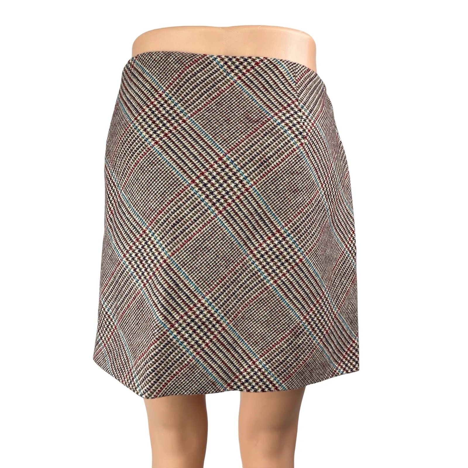 Mango MNG Gray Wool Plaid Checkered High Waist Mini Flared A-Line Skirt Size L - Image 2