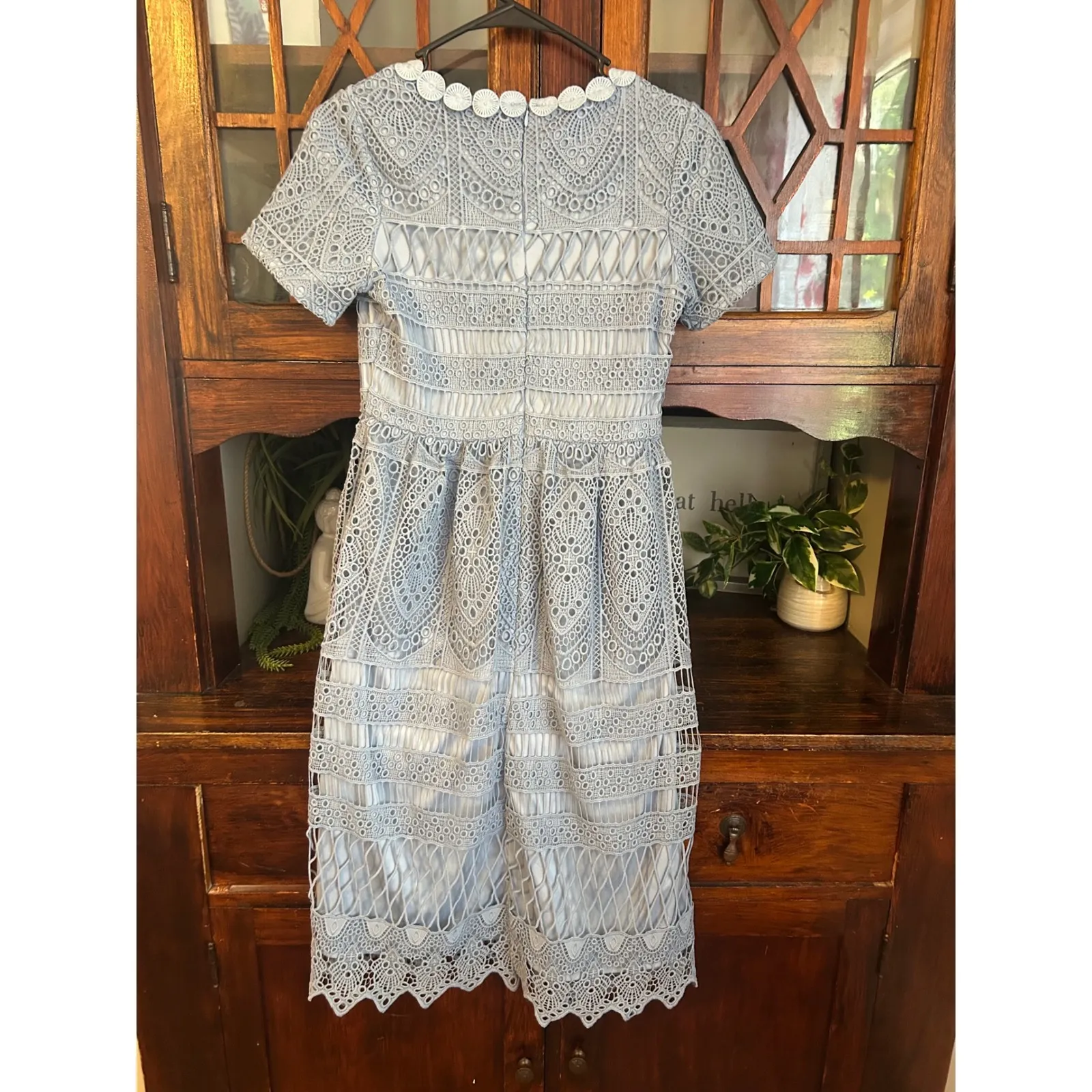 Jessakae Women's Blue Lace Dress,‎ Short Sleeve Scalloped Neckline - Image 3