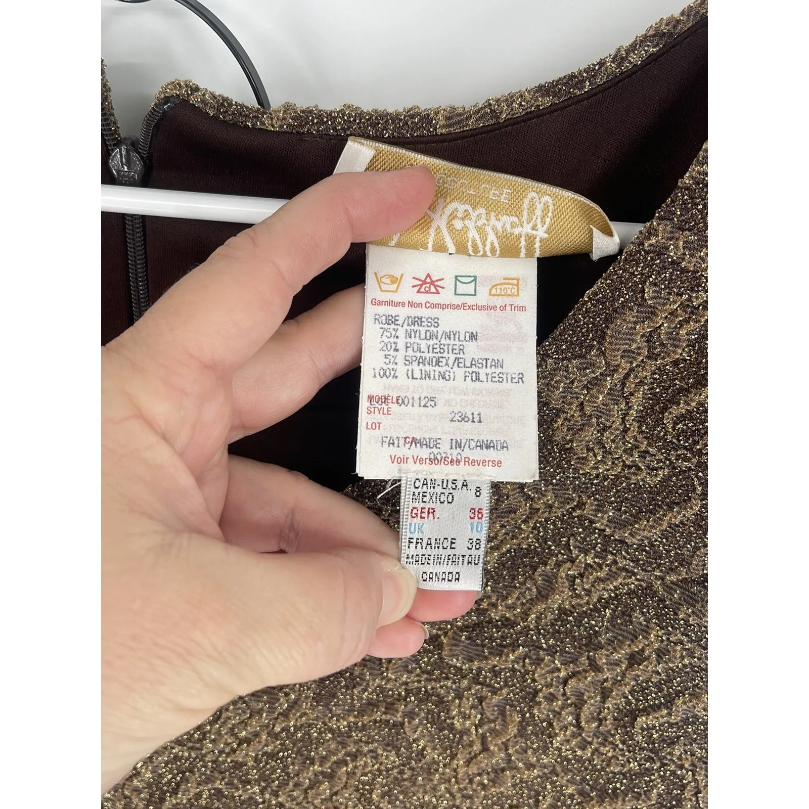 Vintage Joseph Ribkoff Couture Bronze‎ Cocktail Dress Size 8 Glitter Bodycon - Image 5