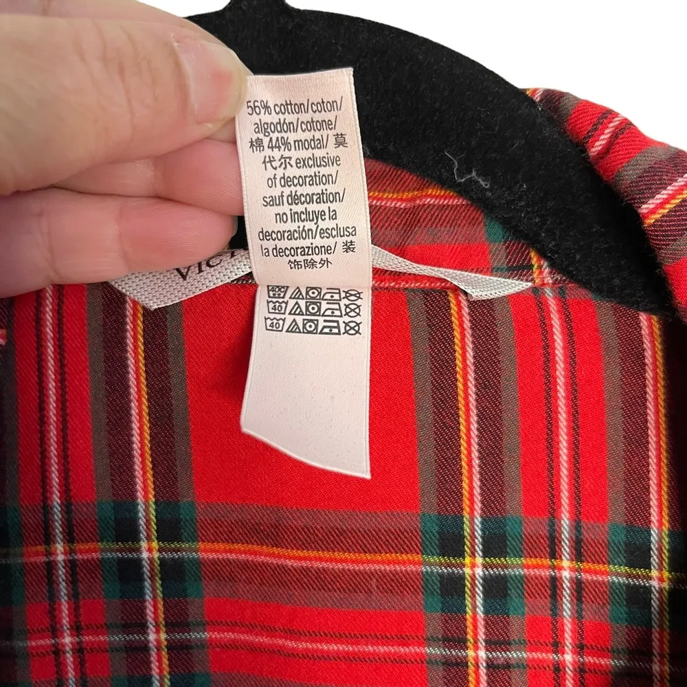 Victoria’s Secret Red Plaid Flannel Button Down Sleep Shirt Sz Large - Image 6