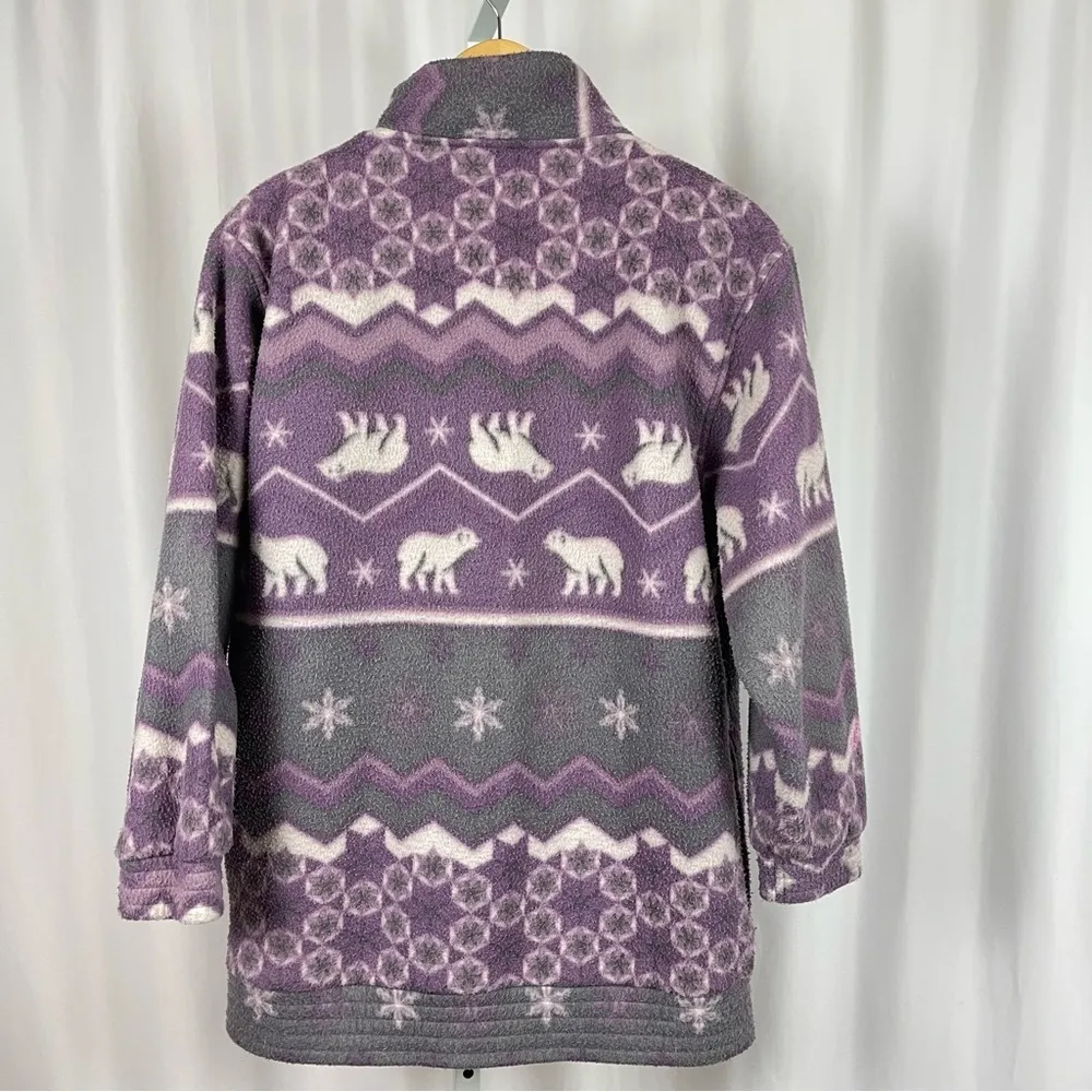 Haband 80s Vintage Fleece Medium Polar Bear Snowflake Warm Jacket Alaska Outdoor Purple - Image 2