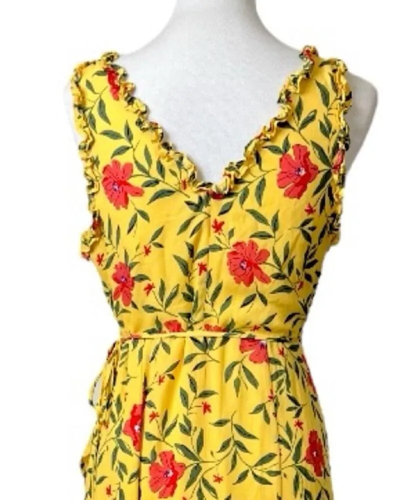 Lulus Wrap Dress Hi Low Maxi V-neck Yellow Multi Floral Women’s Size Medium M - Image 10
