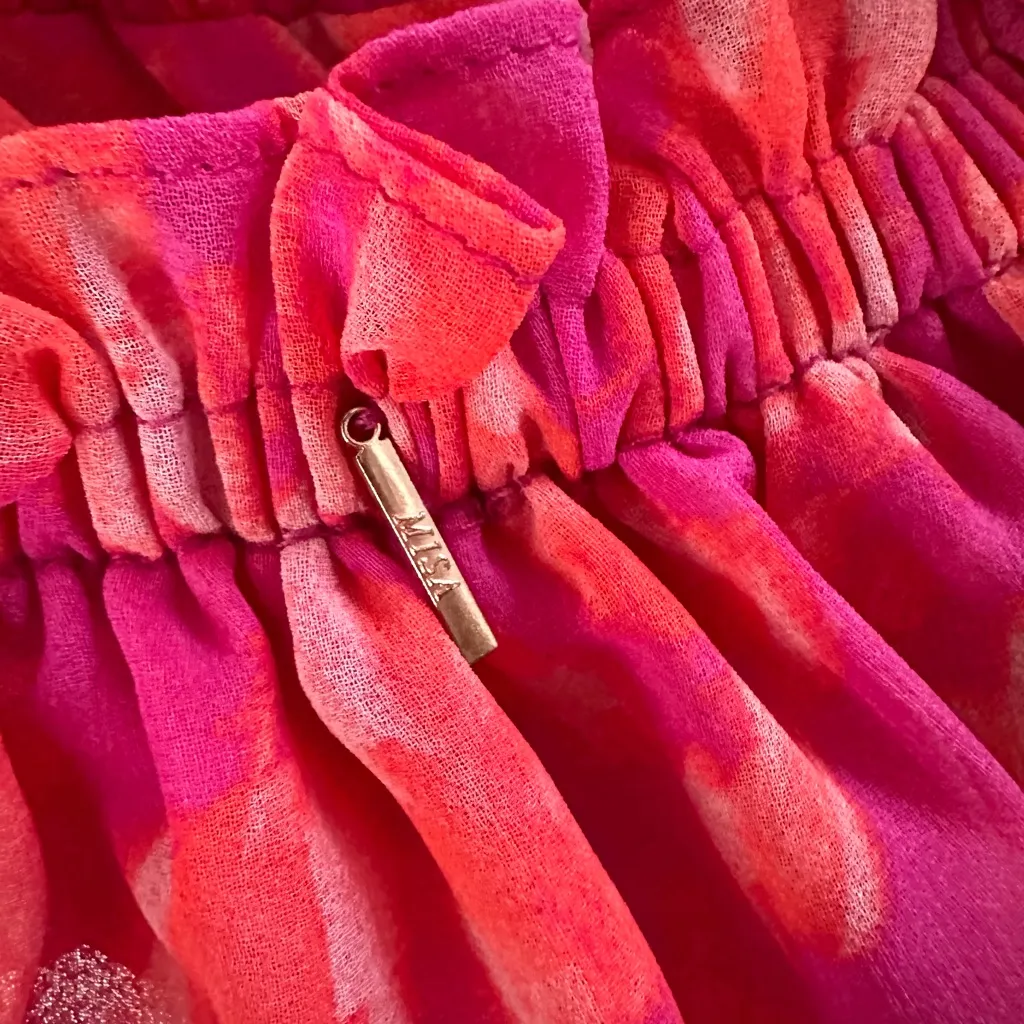 MISA Los Angeles Aida One Shoulder Dress Ruffle Pink Purple Coral Print Size S - Image 9