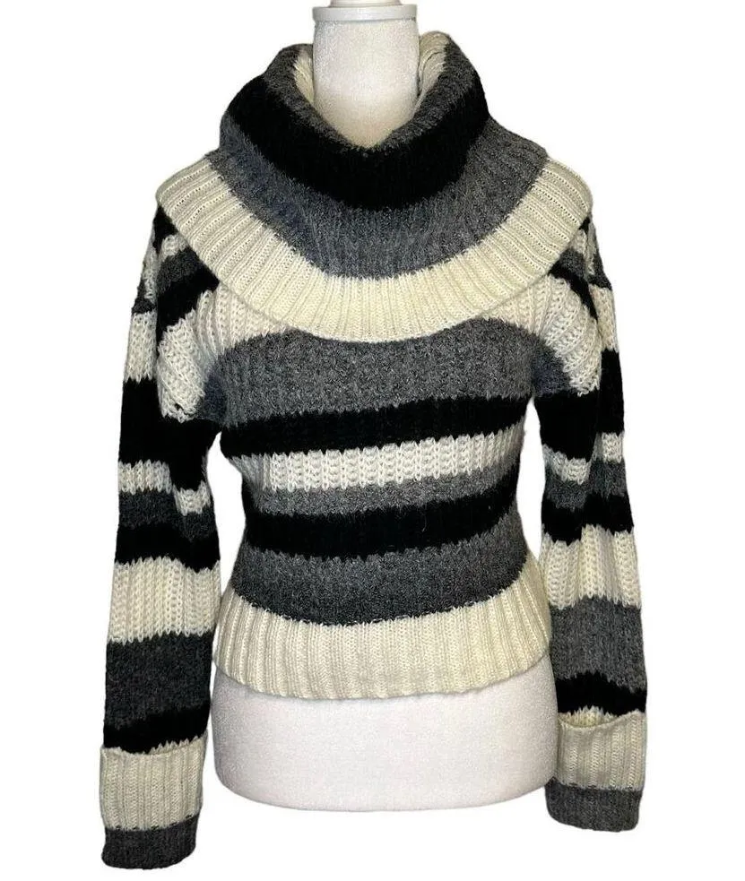Anthropologie black, gray & cream striped knit turtleneck cropped sweater XS NWT - Image 2