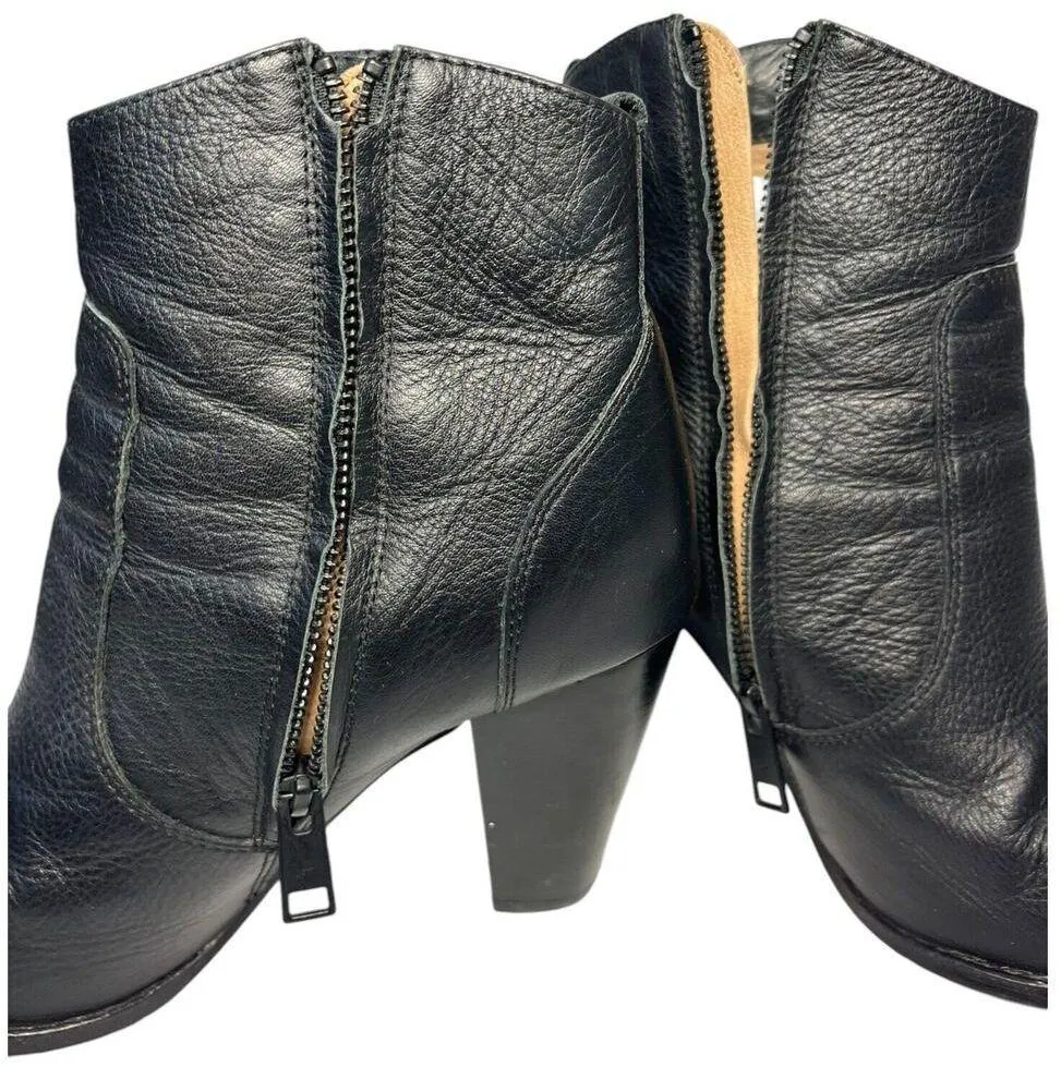 Joie Boots Womens 9.5 Leather Dalton Side Zip Cone Heel Ankle Booties Black - Image 12