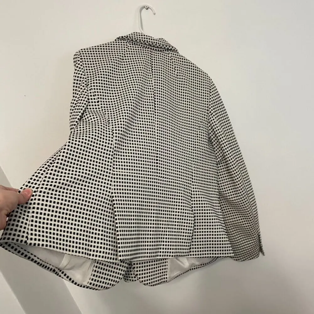 TALBOTS Plus Size Textured Checked Blazer Cream Black Check One Button Jacket 1X - Image 12